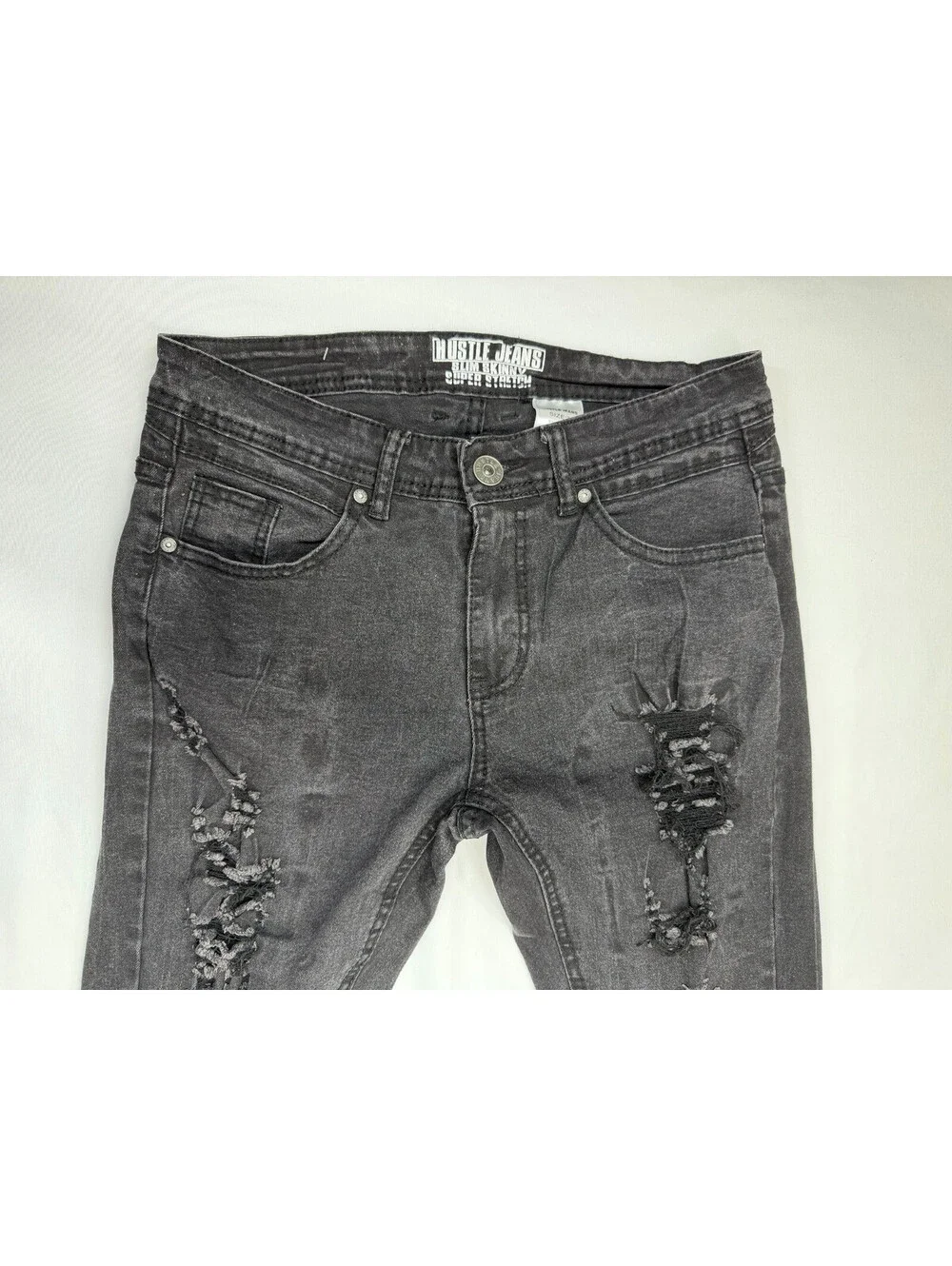 Hustle Distressed Super Skinny Super Stretch Jeans Men's Size W30 in Black